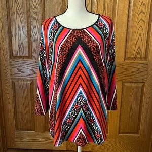 Bob Mackie Wearable Art Bright Red and Black Tunic in Size Large